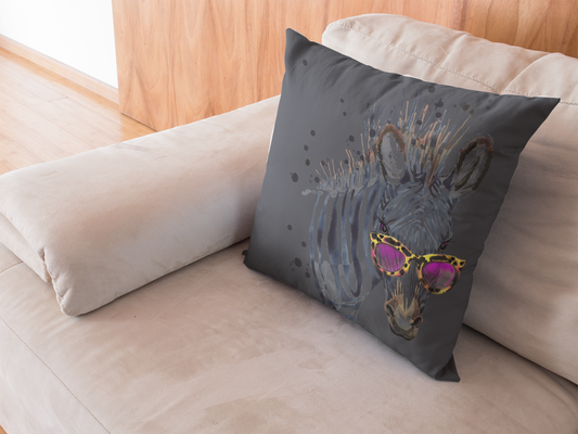 Faux Suede Navy Elton Zebra Cream Faux Suede Square Pillow from Vluxe by Lucky Nahum