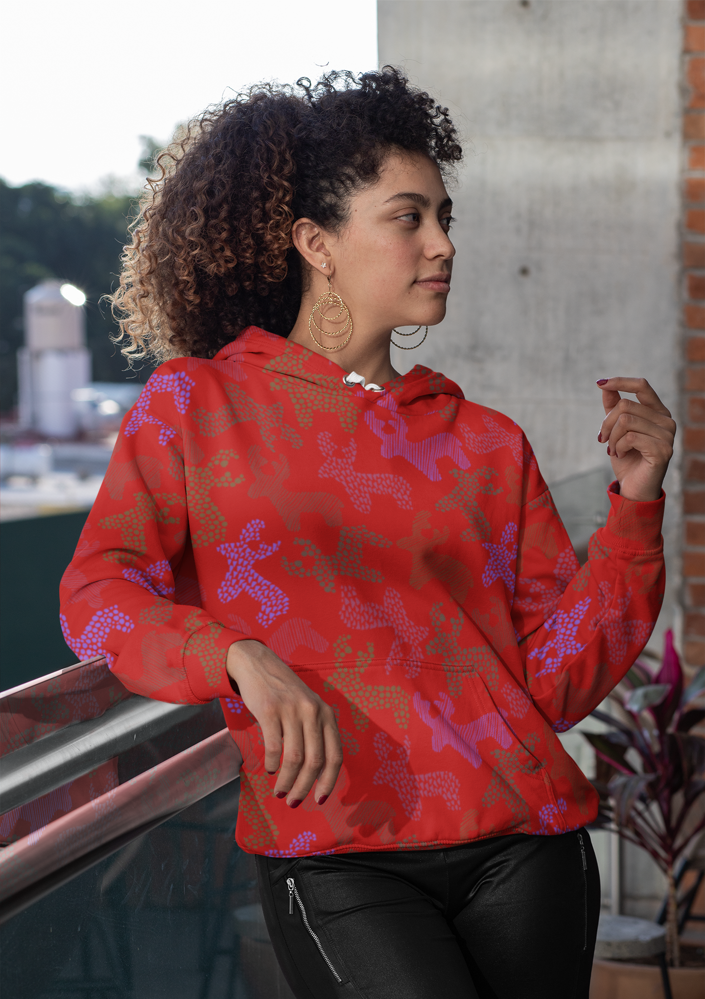 Roaming Reindeer Red Unisex Hoodie from Vluxe by Lucky Nahum
