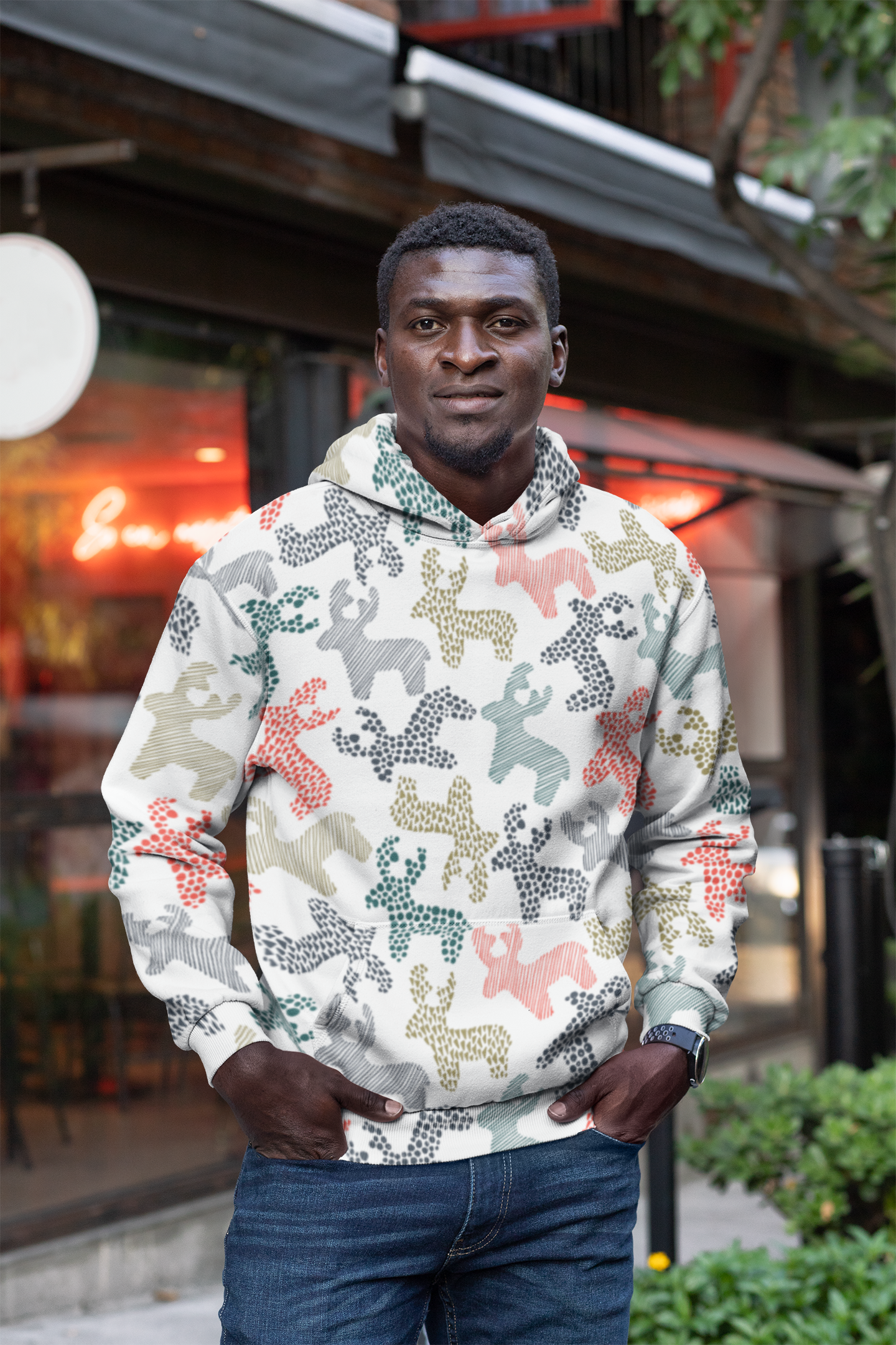 Roaming Reindeer White Unisex Hoodie from Vluxe by Lucky Nahum