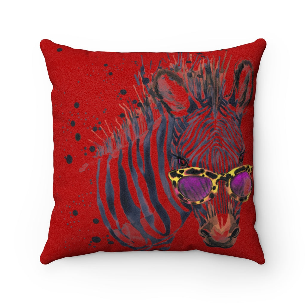 Elton Zebra Red Faux Suede Square Pillow from Vluxe by Lucky Nahum