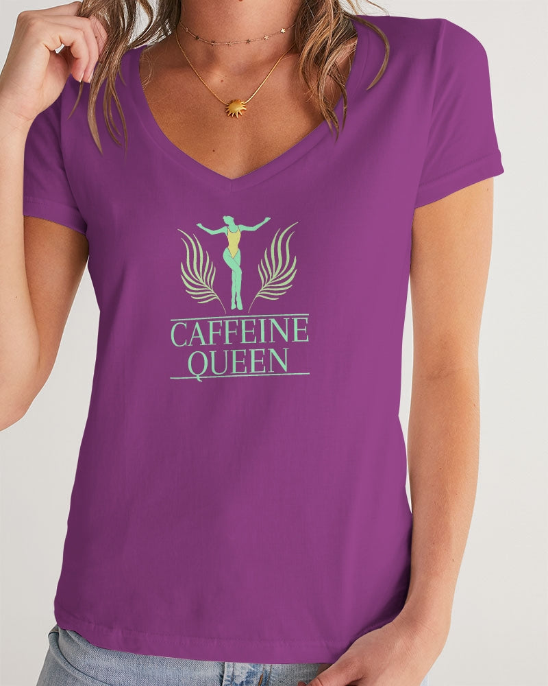 Caffeine Queen Purple Women's V-Neck Tee