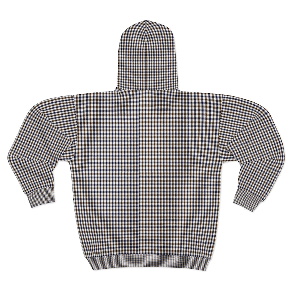 Borneo Check Navy-Brown Unisex Zipped Hoodie from Vluxe by Lucky Nahum