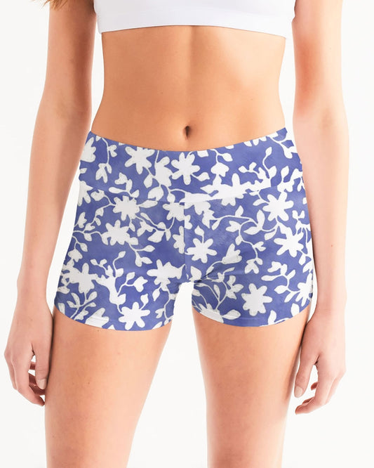 Camo Flower Sky Women's Mid-Rise Yoga Shorts | Always Get Lucky