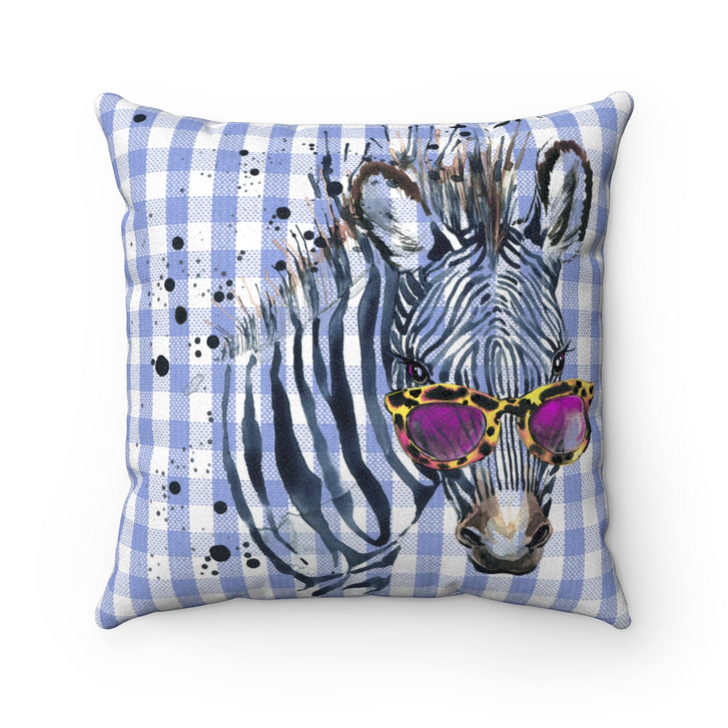 Elton Zebra Blue Check Faux Suede Square Pillow from Vluxe by Lucky Nahum