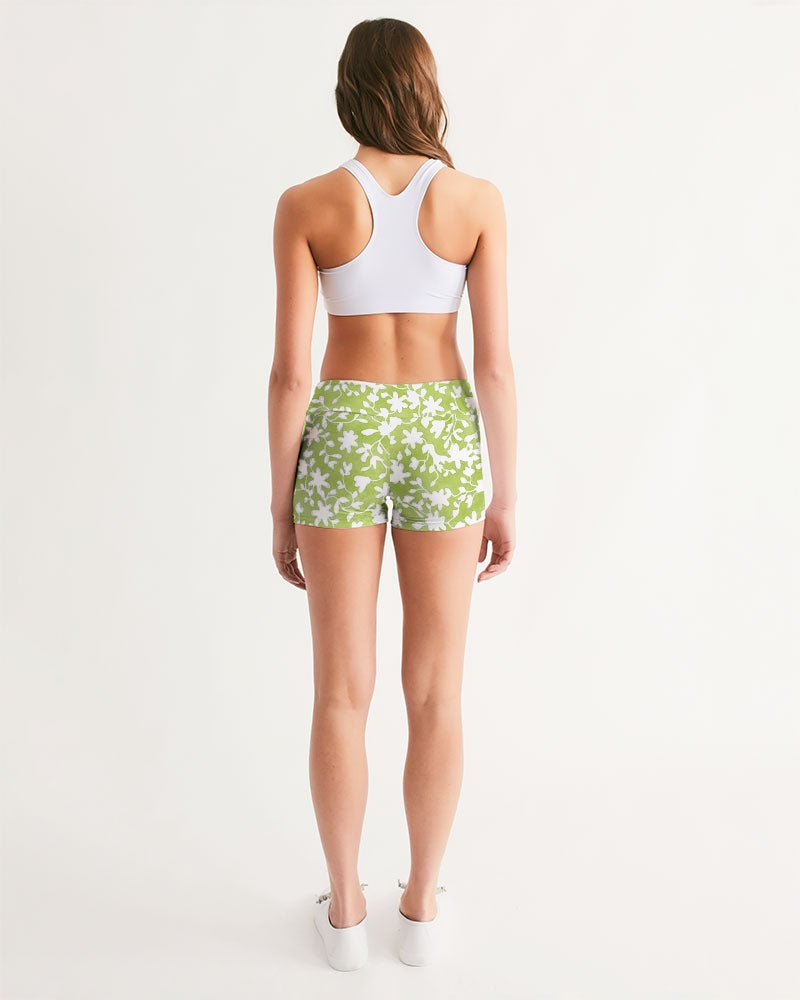 Camo Flower Grass Women's Mid-Rise Yoga Shorts | Always Get Lucky