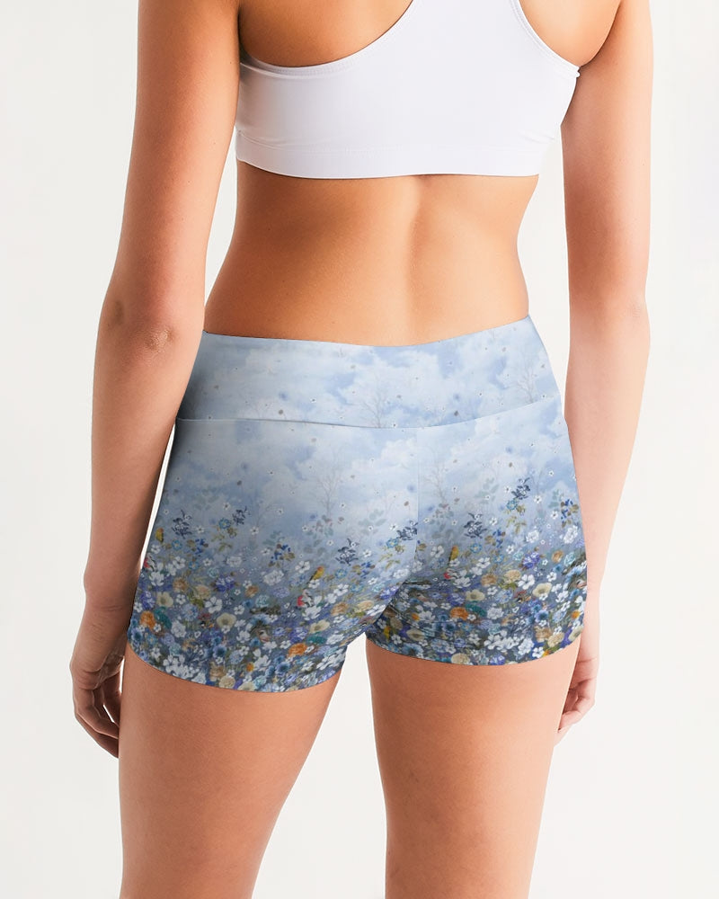 Floral Heavens Women's Mid-Rise Yoga Shorts | Always Get Lucky