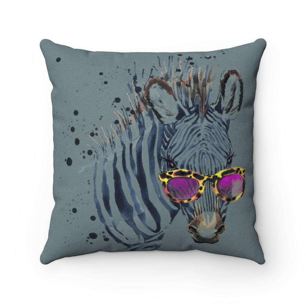 Elton Zebra Gray Faux Suede Square Pillow from Vluxe by Lucky Nahum