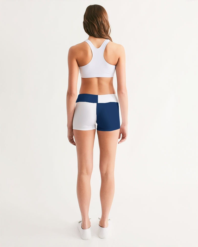 Blocks Navy Seas Women's Mid-Rise Yoga Shorts