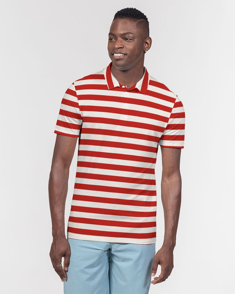 Classic Vluxe Red Stripe Men's Slim Fit Short Sleeve Polo
