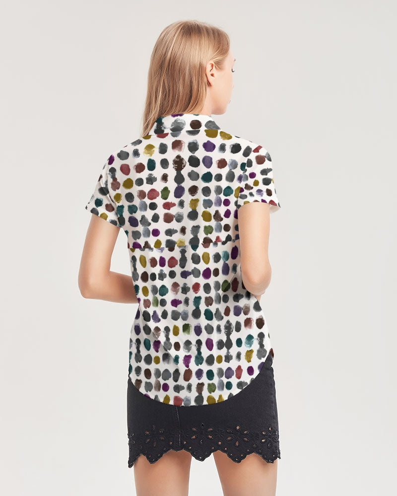 Paint Dab Multi  Women's Short Sleeve Button Up | Always get Lucky