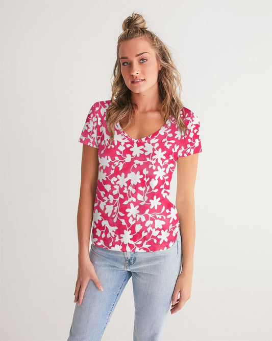 Camo Flower Flame Women's V-Neck Tee