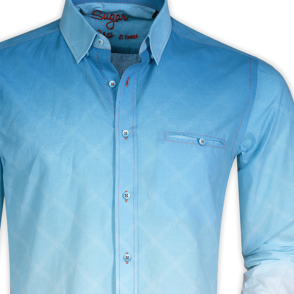 Pop Azure Sugar Long Sleeve Button Up Shirt