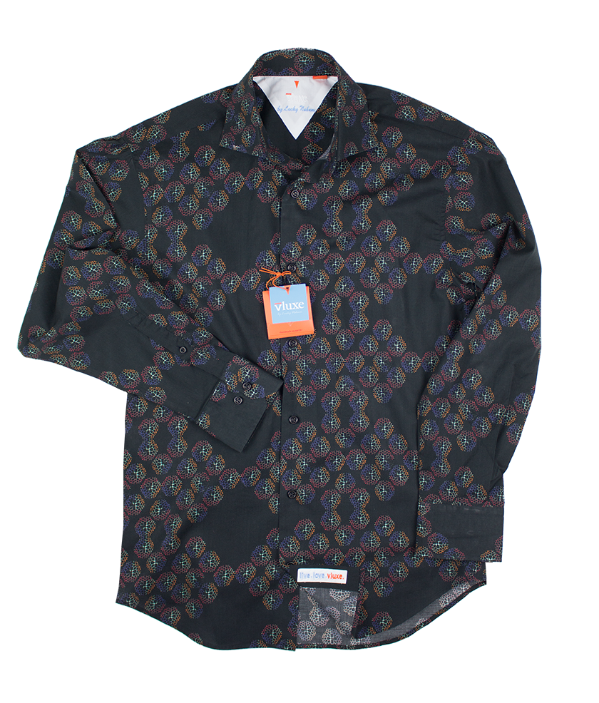 Digital Print Dror Black Button Up Shirt