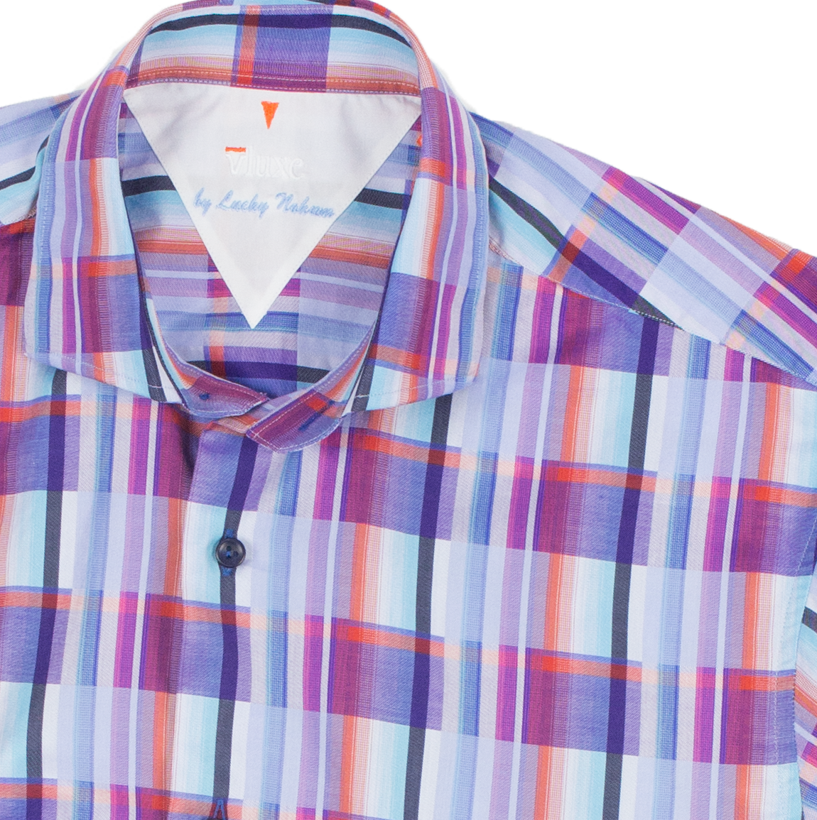 Unique Check Spread Collar Button Up Shirt