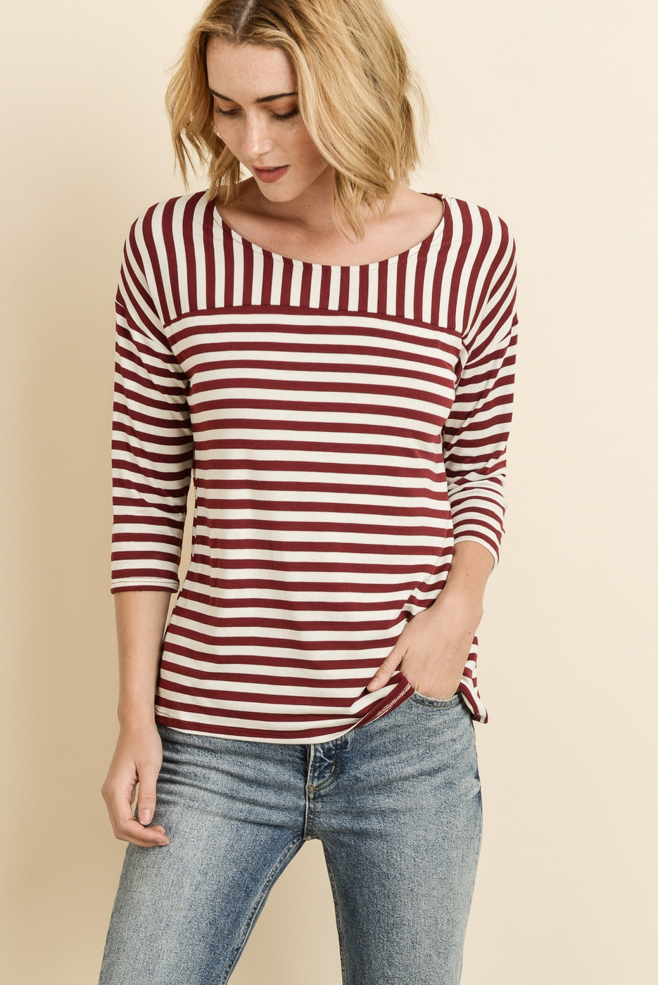 Striped 3/4 Sleeves Top VLW109