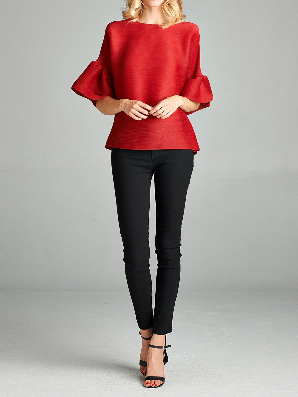 Pleated Red Audrey Top VLW115