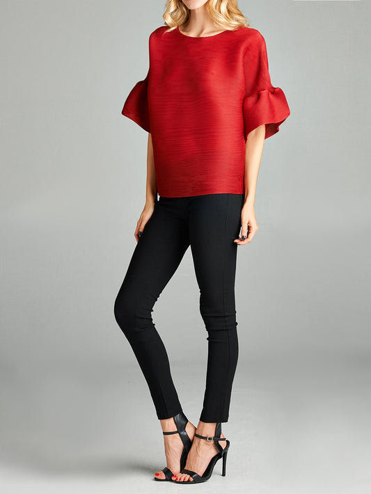 Pleated Red Audrey Top VLW115