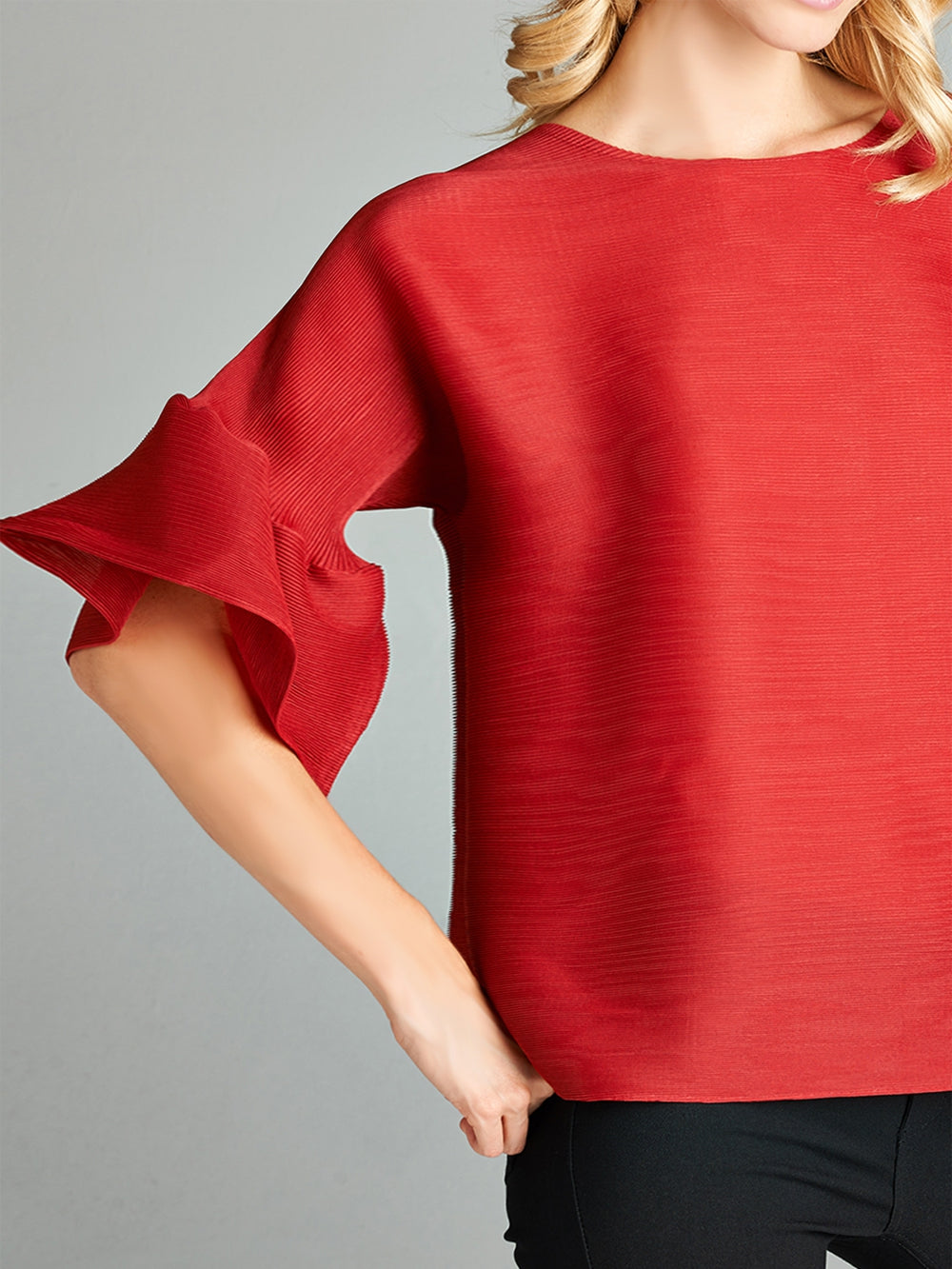 Pleated Red Audrey Top VLW115