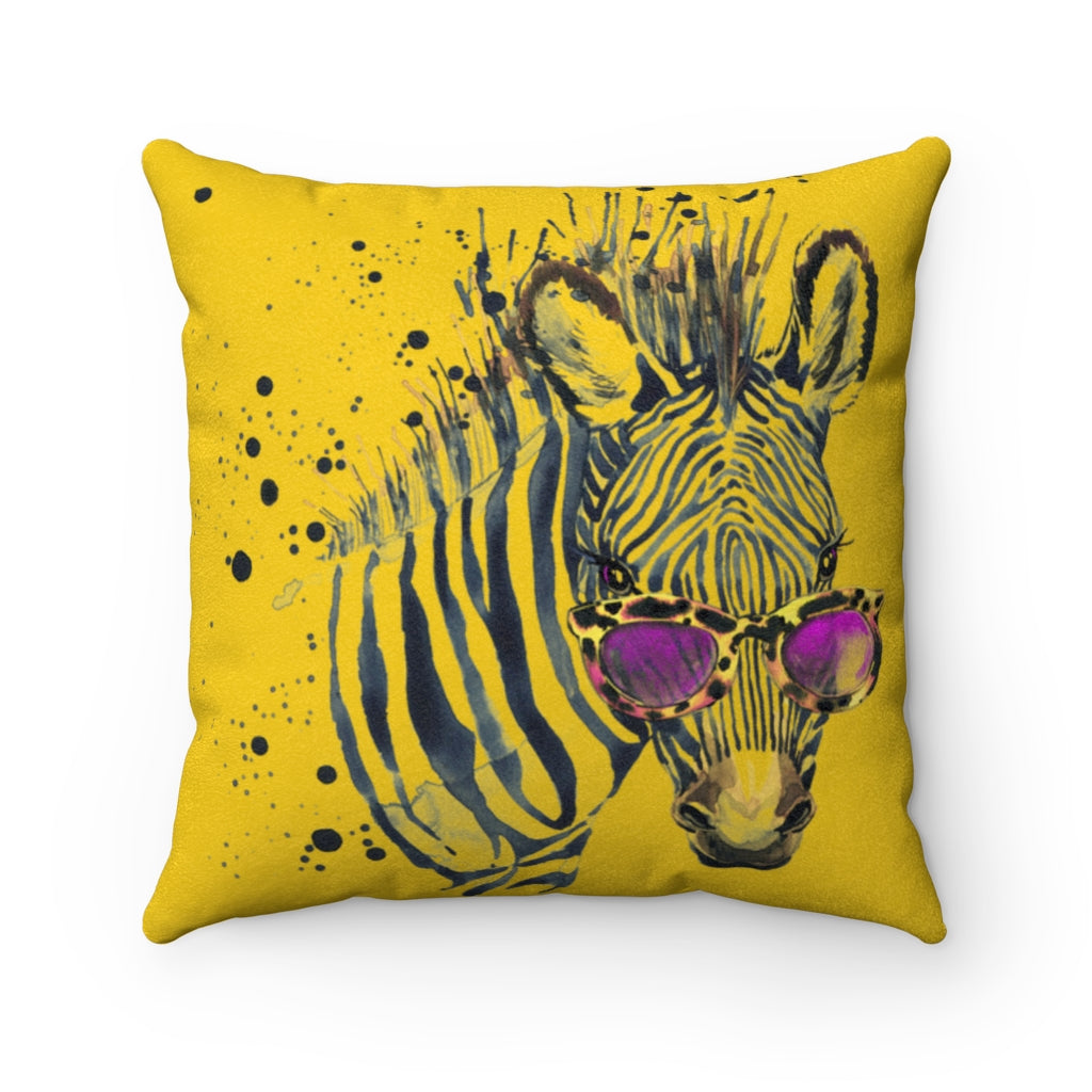 Elton Zebra Yellow Faux Suede Square Pillow from Vluxe by Lucky Nahum