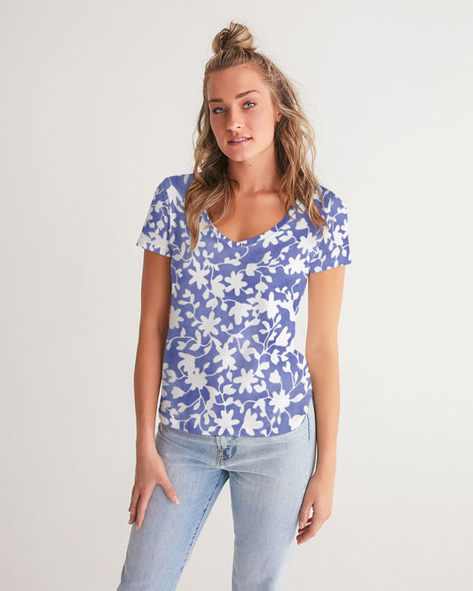 Camo Flower Sky Women's V-Neck Tee