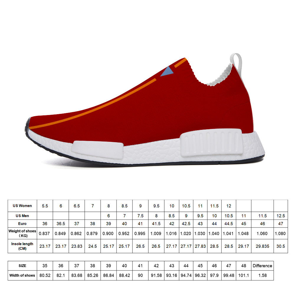 Split Red Unisex Slip On Walking Shoes Lightweight Sneakers from Vluxe by Lucky Nahum