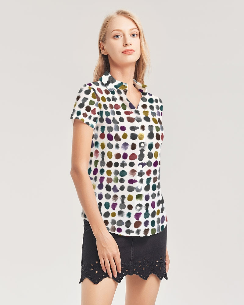 Paint Dab Multi  Women's Short Sleeve Button Up | Always get Lucky