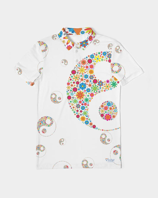 Flower Power  White Men's Slim Fit Short Sleeve Polo from Vluxe by Lucky Nahum