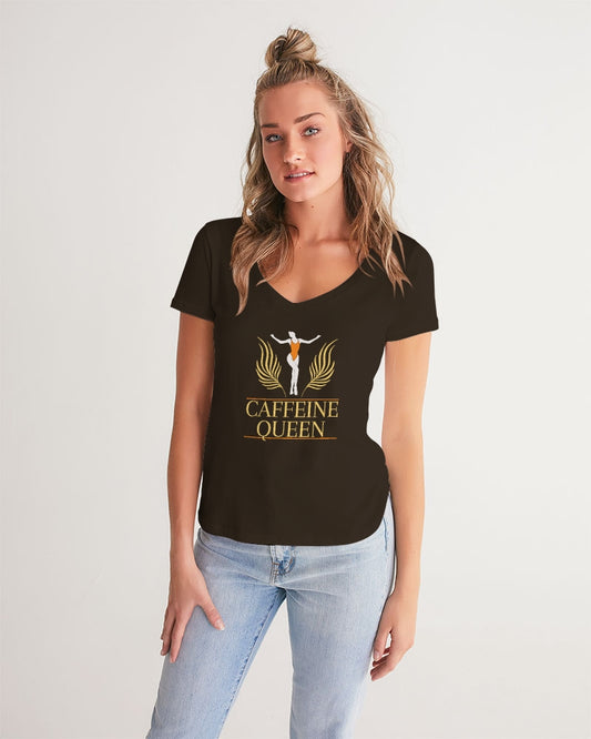 Caffeine Queen Black Women's V-Neck Tee