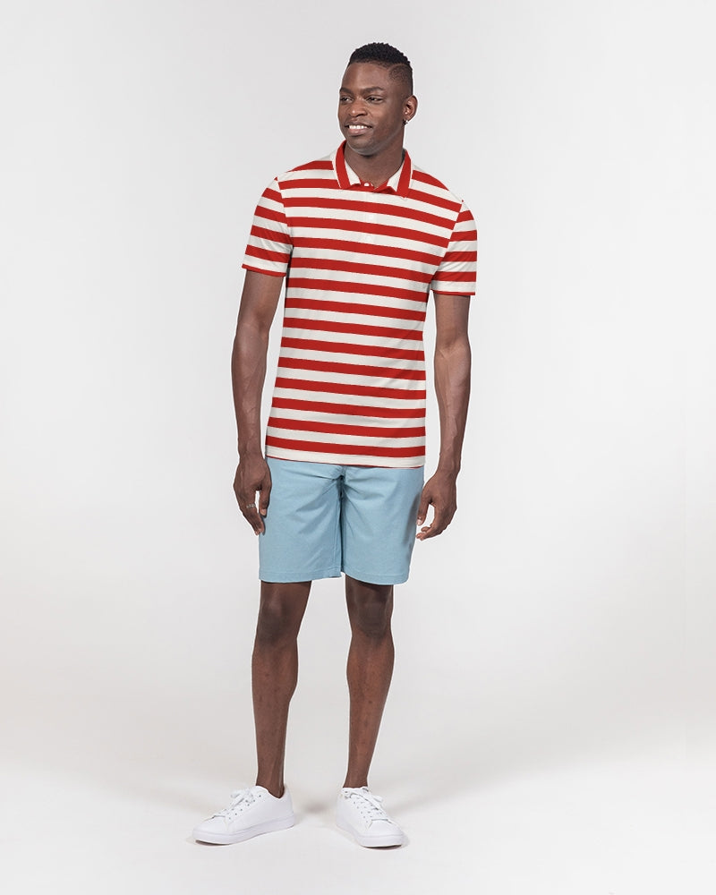 Classic Vluxe Red Stripe Men's Slim Fit Short Sleeve Polo