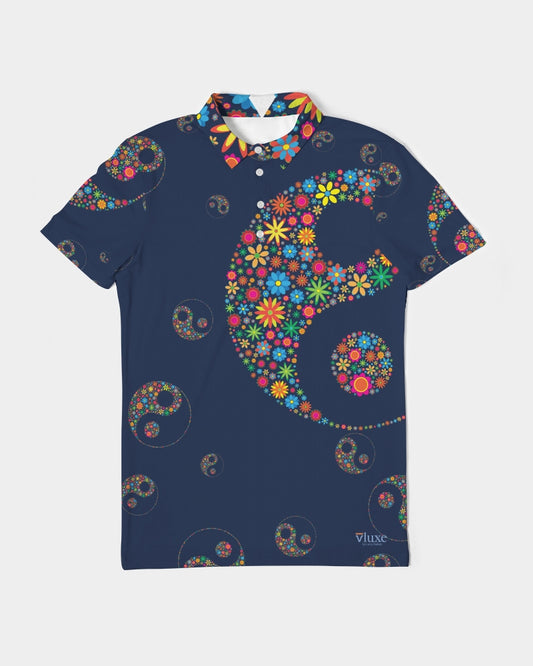 Flower Power Navy Men's Slim Fit Short Sleeve Polo from Vluxe by Lucky Nahum