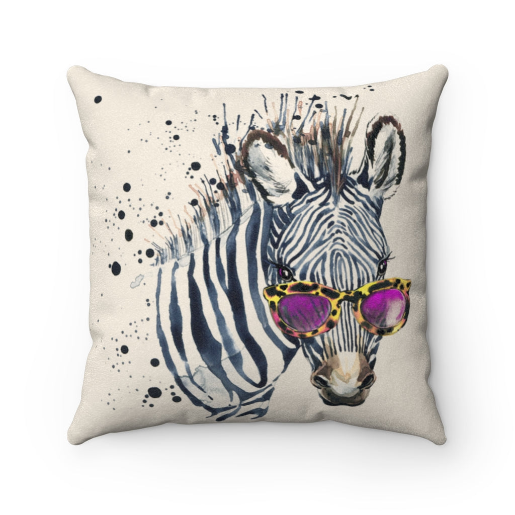 Elton Zebra Cream Faux Suede Square Pillow from Vluxe by Lucky Nahum
