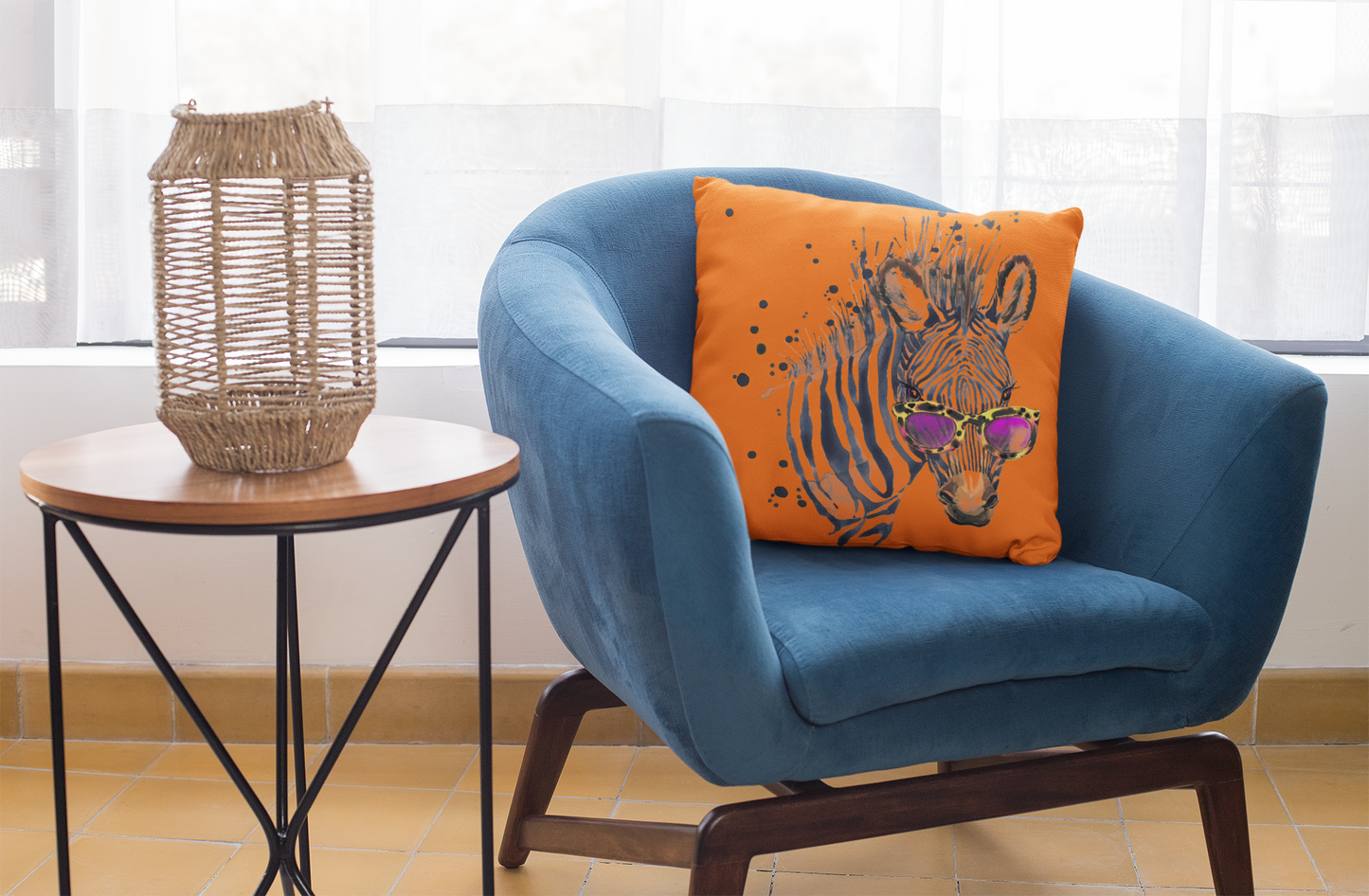 Elton Zebra Orange Faux Suede Square Pillow from Vluxe by Lucky Nahum