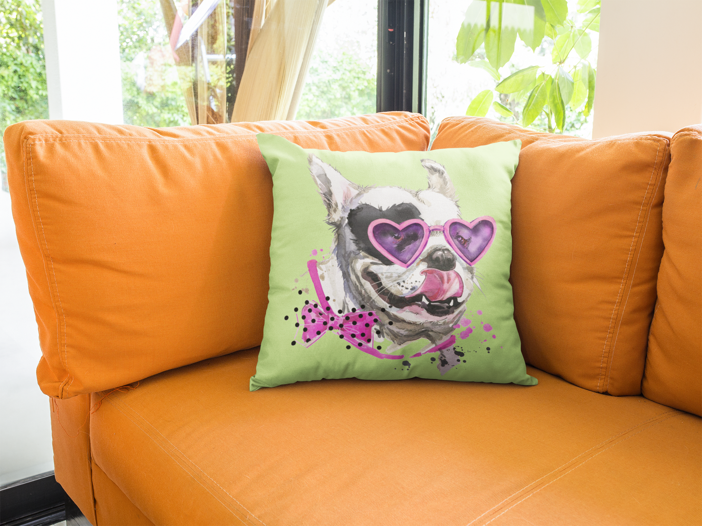 Elton Puppy Lime Faux Suede Square Pillow from Vluxe by Lucky Nahum